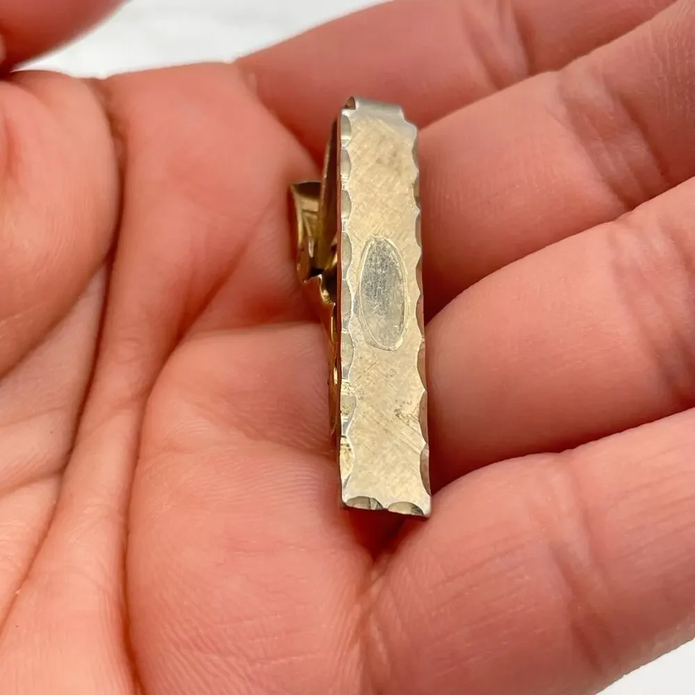 Vintage Gold Tone Tie Clip Bar Textured Hammered Engraving Space Classic Men Y2K